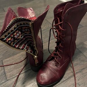 Women's Burgundy Lace-Up Boots